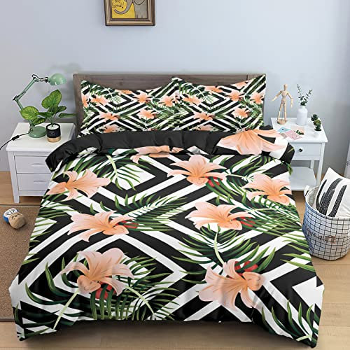 Copripiumino Matrimoniale 230x220 cm Aldulto Giglio Rosa Biancheria da Letto con Cerniera Nascosta Morbido Traspirante Set Copripiumini in Microfibra e 2 Federe 50x80 cm