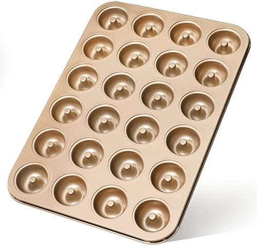 webake Molde de rosquilla de acero al carbono antiadherente con 24 agujeros de 4,5 cm para hornear tú mismo