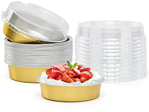 Beasea Aluminum Foil Pie Pan 4 inch Round Oven Baking Mini Cake Pan, 20 Pcs 8 Oz Aluminum Pie Pan Tin Golden Tart Pans for Pie Tart Quiche