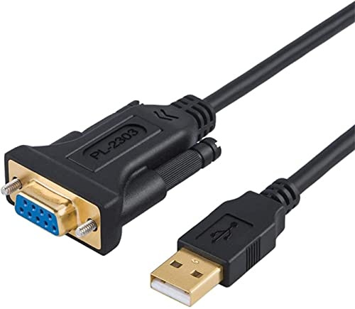 CableCreation Adaptador USB a RS232 con chipset PL2303, 6.6ft USB 2.0 macho a RS232 hembra DB9 cable convertidor serie para caja registradora, módem, escáner, cámaras digitales, CNC, negro