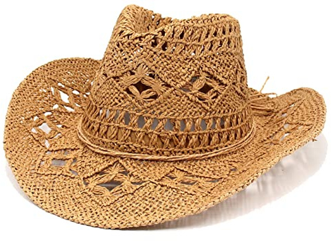 Faringoto Cowboyhut aus Stroh, handgefertigt, Strandhut aus Filz, Partyhut, khaki, Einheitsgröße