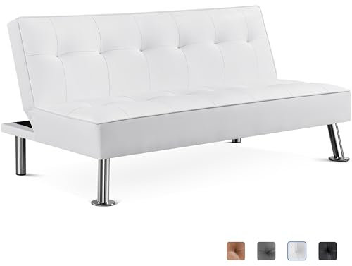 Yaheetech Couch Schlafsofa Klappbett Bettsofa Klappsofa Gästebett Rückenlehne neigbar 105°/140°/180°, 166,5 x 94 x 40 cm, 350 KG belastbar, weiß