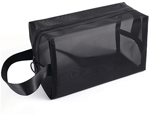 LUTER Schwarze Mesh Duschtasche, Mesh Shower Bag mit Reißverschluss Klein mit Tragegriffen zum Aufhängen Praktisch für Reisen, Badezimmer, Kosmetik-Organizer