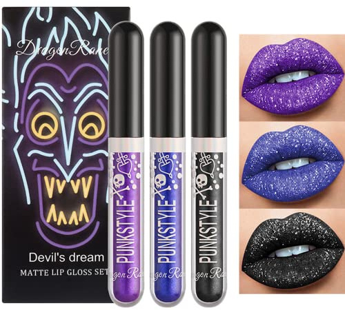 3PCS Metallic Diamond Liquid Glitter Schimmer Lippenstift Matte Black Lipstick Set Getönter Lipgloss Rich Pigment Langanhaltender Non-Stick Cup Wasserdichter Lipgloss (D)