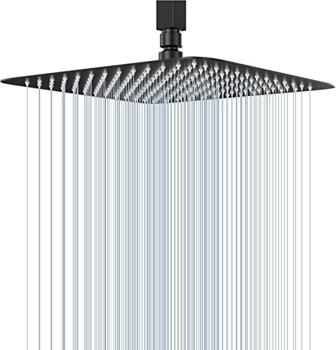 Rain Shower Head, VIGIME 12 Inch High Pressure Square Rainfall Showerhead, 304 Stainless Steel Fixed Shower Heads with 144 Silicone Jets for The Ultimate Shower Experience (Matte Black)