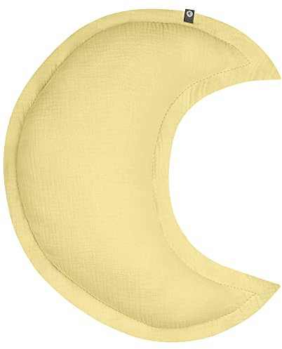 von Herzen Handmade Musselinkissen aus 100% Baumwolle I Kinderkissen I Dekokissen aus Musselin in Mondform I Mondkissen für Kinderzimmer & Bett I Handgenähtes Kissen mit Watte gefüllt (Pastellgelb)