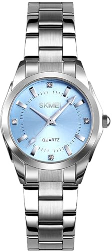 CIVO Damen Uhren Edelstahl Silber Armbanduhr Frauen Elegant Kleid Wasserdicht Analog Quarz Minimalistisch Uhr Blau Geschenke für Damen Frauen
