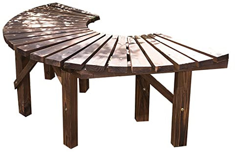 Gartenbank aus Holz, Outdoor-Bank, Baumbank, Sitzbank aus Hartholz, halbrund, korrosionsbeständig, für Park, Hof, Terrasse, Balkon, Natur