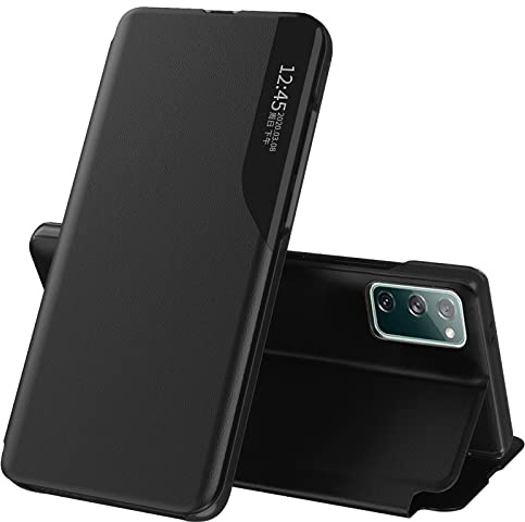Handyhülle für Samsung Galaxy S20 FE 5G Hülle Clear View Klappbar Leder Schutzhülle Galaxy S20 FE 5G Hülle mit Ständer 360 ​​​​Stoßfest Und Kratzfest Klapphülle für Samsung S20 FE 5G Case (Schwarz)