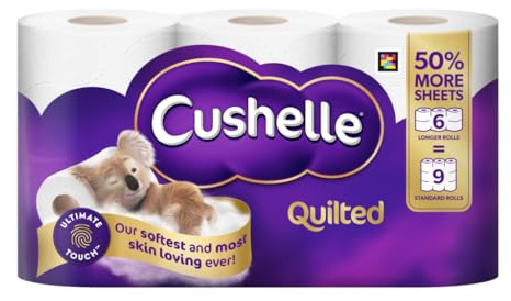 Cushelle Quilted 50% Longer Lasting Toilet Tissue 6 Equals 9 Regular Rolls