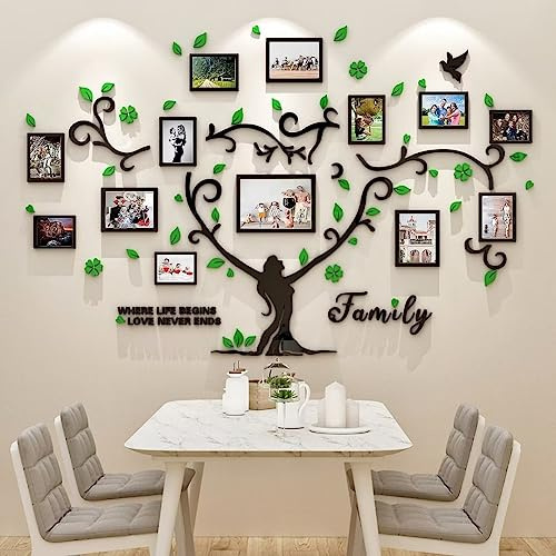 Wandtattoo Baum Wandaufkleber Family Stammbaum - 3D DIY Wandsticker Wall Stickers 15x20 13x18 10x15 Wanddeko Deko Wandtattoo Baum für Wohnzimmer Schlafzimmer Sofa Wandbilder Grün （137 * 210 cm）