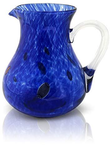 MAZZEGA ART & DESIGN Grand pichet en verre soufflé bleu cobalt, travaillé à la main, les couleurs de MURANO pour eau, marguarite, limonade, mojito, 2 litres