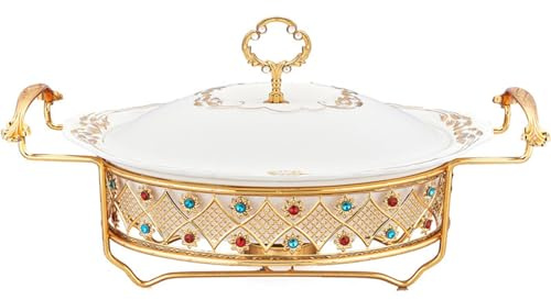 UGCER Oval Chafing Dish Set, Ceramics Buffet Food Warmer Tray for Buffet Wedding Parties Banquet Catering Events,Type A,1L