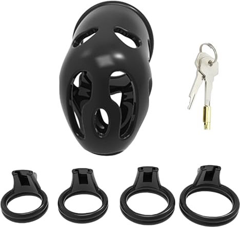 Kutocesy Gabbia di Castità Set di Gabbia per il Pene degli Uomini con 4 Cockring in Resina Traspirante Bondage Uretra Giocattolo Sessuale Gabbia di Castità per Uomini (A)