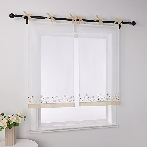Joyswahl Voile Scheibengardine im Landhausstil »Kamille« Cáfe Gardinen Transparent Kurz Küchengardinen Bistrogardinen Küche Beige HxB 120x80cm 1 Stück