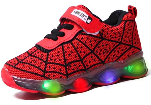 Vorkhuaeri Chaussures Lumineuses pour Enfants, Baskets de Course LED pour Garçons Filles, Baskets Sport Marche Maille Dessin Animé (26,C-Red)