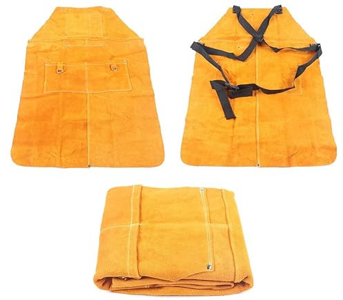 innytund Welding Apron Pockets Leather Welding Apron Yellow Heat Resistant & Flame Resistant Bib Apron Cowhide Leather Fire Work Shop Apron for Blacksmith Welder Woodworking Craft Garage