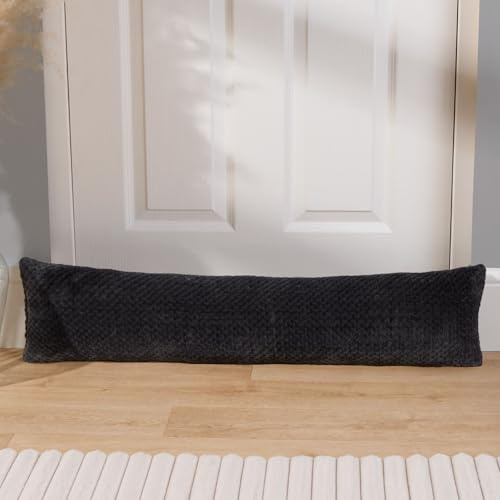 OHS Draft Excluders for Doors Waffle Fleece, Super Soft Decorative Door Draft Excluder Cushion Effective Cold Air Stopper Energy Saving Indoor Excluder, Charcoal Grey 90 x 20cm