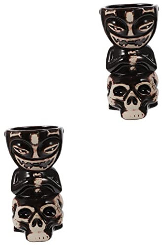 Cabilock 2 Pièces verre à vin tête de mort gobelet coupe pour le vin tasse de stockage de cocktail tiki mugs mug tiki fiesta tasse tiki pour la fête verres à liqueur tête de mort céramique