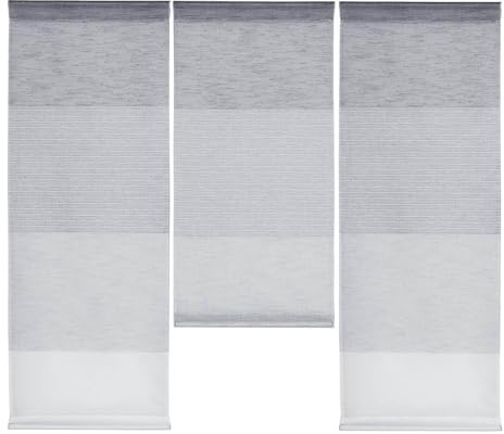 Design Mini Flächenvorhang Set | weiß grau | gestreift | 4112 | | 3 Teile | Scheibengardine Gesamtbreite 90cm (3x30cm) Höhe 80/60/80cm