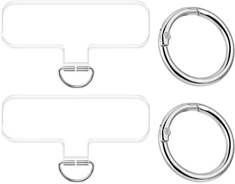 WOLMIK Universal Phone Tether Tabs, 2 Pcs Phone Lanyard Tabs Patches With 2pcs Metal Spring Rings, PVC Transparent Phone Patches for Safety Drop Protector Compatible with Most Smartphones