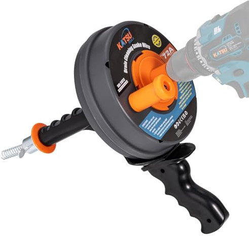 KATSU Tools Sonda a spirale 6,35 mm×7,6 m – uso manuale o con trapano, sturalavandini per lavello, vasca e tubazioni