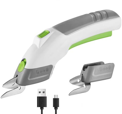 Taglierina Rotante per Tessuti, Forbici Elettriche A Batteria con Blocco di Sicurezza, Batteria da 2000 mAh, Testa di Taglio in Acciaio Ad Alta velocità M2, Forbici Elettriche per Tagliare Tessuti