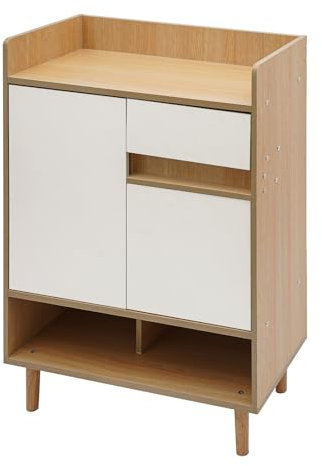 HPDTZ Zapatero con puertas, zapatero independiente con puertas y cajón para salón, entrada rectangular, 60 x 32 x 90 cm (color madera de cerezo)