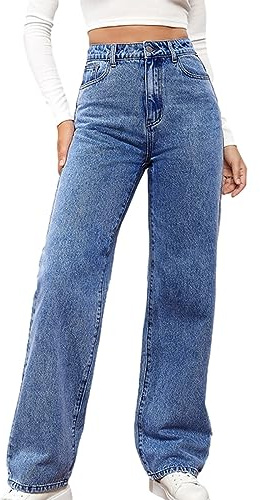 Jean Femme Taille Haute Elastique Coupe Droite Jean Large Femmes Taille Elastique Confortable Zippé Jeans Baggy Wide Leg à Jambe Large Ample Pantalon Fluide Pas Cher Soldes D'Été Denim Pants Offre