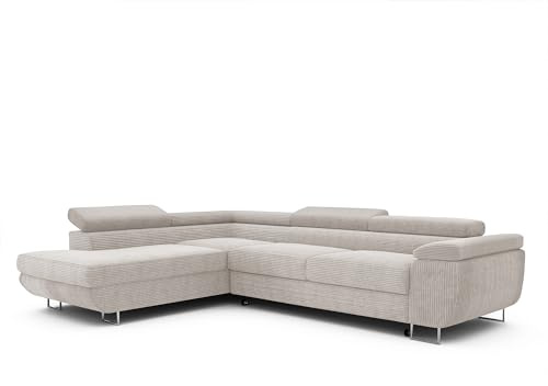 IDOHOME Ecksofa mit Schlaffunktion und Bettkasten Links 274 x 203 cm | 274 x 203 cm, Hoher Sitzkomfort, Verstellbare Kopfstützen, Wohnen und Schlafen, Linke Ausführung