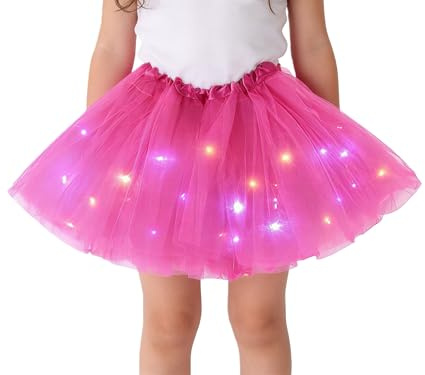 TRYUEN Girls Led Tutu Skirt Light Up Ballet Tulle Skirts Fluffy Dress Up Costume for Halloween Party 2-8 Years Old (UK, Age, 2 Years, 8 Years, Regular, Standard, Rose)