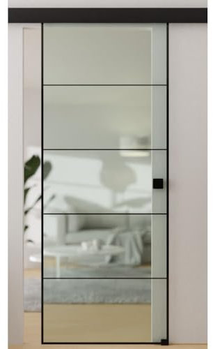 HORI Glasschiebetür Loft Design – ESG-Sicherheitsglas Klarglas ohne Bohrungen – Glastür zum schieben - Raumtrenner für Innenräume ohne Zubehör - Lofttür ohne Beschläge 2058 x 935 mm I ohne