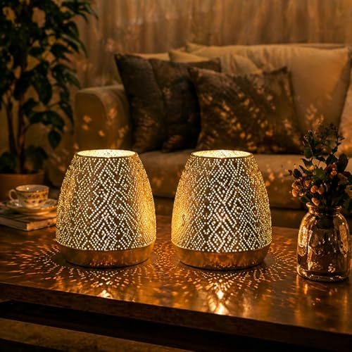 JHY DESIGN 2-Pack Modern Geometric LED Lamps – Minimalist Battery Operated Night Light for Bedroom, Living Room, Desk, Ambient & Cozy Home Decoration