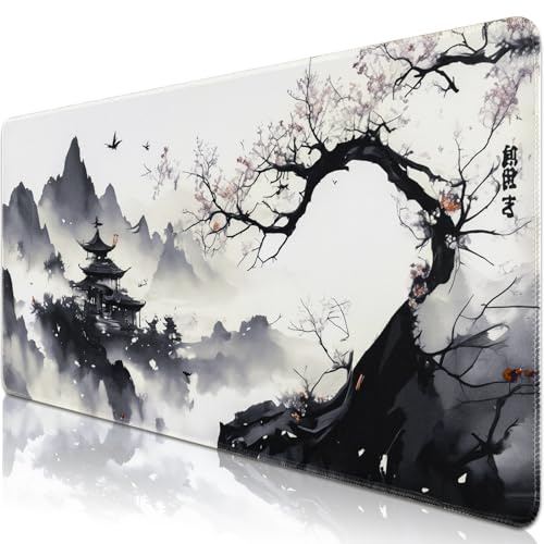 Sevenpers Mousepad,XXXL Japanische Gaming Mauspad 120x60cm | Überdimensionales rutschfeste Gummimatten Tuschemalerei-Muster Mauspad für Tisch,Desktop-Computer,PC