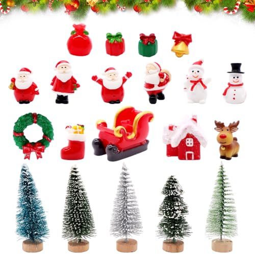 Weihnachten Miniatur Ornamente, 20 Stück Weihnachten Miniatur Harz Figuren Mini Weihnachtendeko Mini Harz Micro Landschaft Ornamente Party Kuchen Dekoration für Party Decor Desktop Dekoration