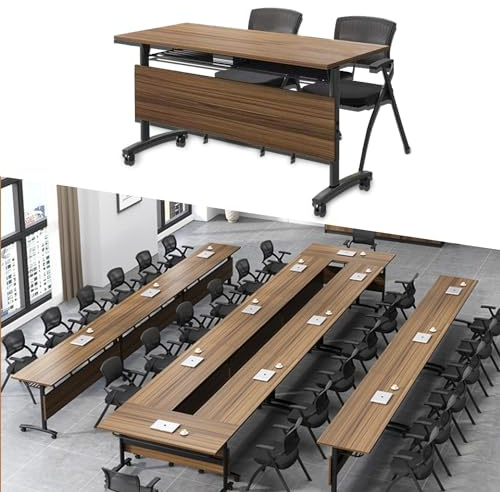 Fällbart mobilt kontor konferensbord på hjul flip topp vikbart träningsskrivbord för mötesrum kompakt bärbart arbetsbord för enkel förvaring