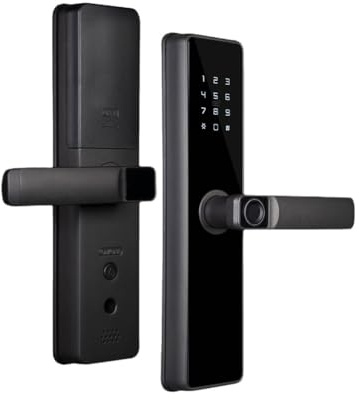 Qusedwey Cerradura Inteligente Tuya ZigBee para Puertas Interiores, con Contraseña, Huella Dactilar, Desbloqueo Remoto, Tarjeta Llave, Alarmas Antimanipulación, Funciona con Pilas.