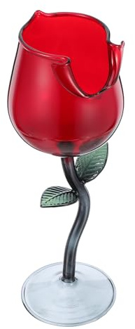 BESPORTBLE Verres à Pied en Verre à Motif Rose 150 Ml Coupe à Vin Rouge Créative pour Saint-Valentin Fête et Mariage Gobelet Rouge Original pour Cocktails Jus et Boissons Romantiques