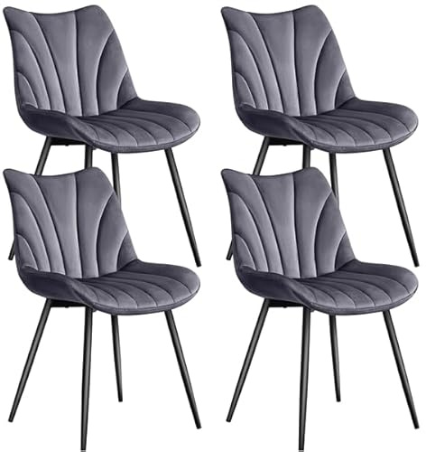 Yaheetech Esszimmerstühle 4er Set,Polsterstühle Esszimmer mit Rückenlehne,für Wohnzimmer Küche Esszimmer,Sitzfläche aus Samt,mit Metallbeinen,bis 150 kg belastbar Dunkelgrau