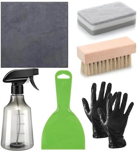Grabsteinreiniger – Reinigungswerkzeuge Kit, Tuchschaber-Set, Schutzhandschuhe, Sprühflaschenbehälter, weiche Reinigungsbürste, Reinigungsschwamm-Pad | Gedenk-Wartungsset für Grabfriedhof