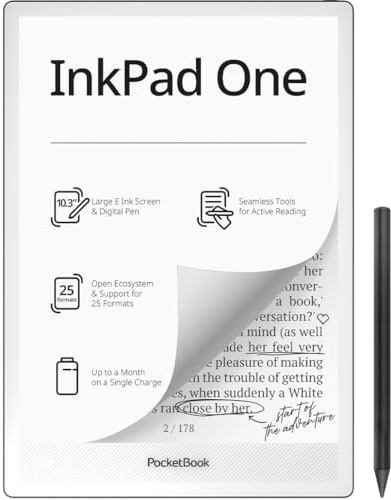 Pocketbook InkPad One E‑Reader, 10.3'' E‑Ink Mobius Display, 32 GB, Stylus‑Support, Bluetooth, SMARTlight, Matte Black – DE/at/CH‑Version