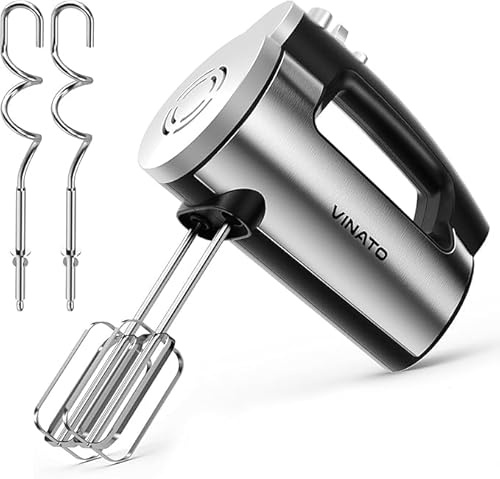 Frusta Elettrico a Mano, 300W Mixer con 6 Velocità, 2 Frullini e 2 Ganci Impastatori in Acciaio Inox per Mescolare Uova, Impasti e Dolci!