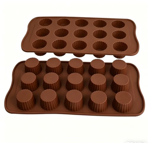 2 Stück Pralinenform Silikon Braun, 15 Loch Schokoladenform Silikon für Pralinen, Silikonform Schokolade, für Backen