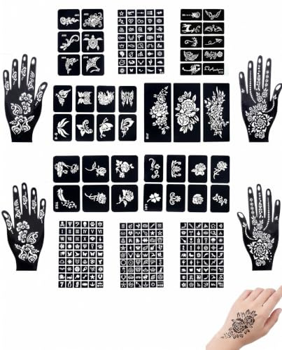 YIPFEN 14 Fogli Tatuaggi Temporanei, 247 Motivi, Impermeabili e Realistici, Stencil Tattoo e Tatuaggi Nero, per Donne Ragazze Teens, Body Art Festival Feste Eventi