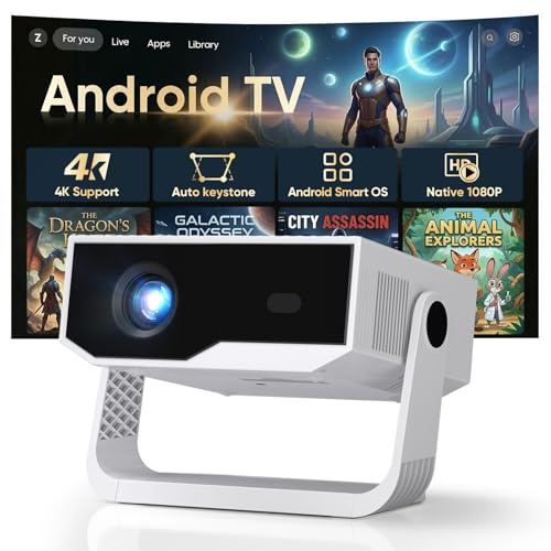 2026 Smart Projector Built-in-Apps, Android TV, Supported 4K/Native 1080P, 270 ANSI, Wifi 6 Bluetooth 5.2, Portable Mini Movie Projector for Bedroom Home, Auto Keystone, iOS/Switch/PS5