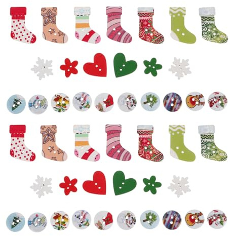 Ultnice Dekoknöpfe für Weihnachten, bunte Knöpfe zum Annähen in Herz- und Schneeflockenform (40g)