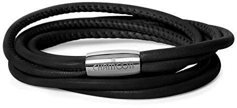CHAMOON® Lederarmband Damen Schwarz - Personalisiertes Wickelarmband, Charm Armband Leder, L 40,50 cm
