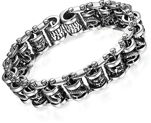 OIDEA Herren Armband Drachenkopf Edelstahl: Drachen Armreif Offen Panzerkette Schwer Armkette Punk Rock Biker Gliederkette Fahrradkette Handgelenk Motorradkette Geschenk für Männer Junge