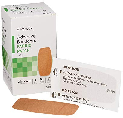 McKesson Adhesive Bandages, Sterile, Fabric Patch, 2 in x 4 in, 50 Count, 1 Pack