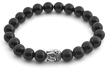 BERGERLIN Buddha Armband Damen Herren, Naturstein Edelstein, 8mm | Buddha Armband 8mm mit silbernem Charm: Edelstein Armband Damen & Herren, echt – vom deutschen Prüflabor bestätigt.